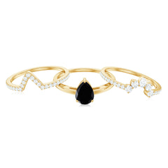 6X8mm Pear Shaped Black Onyx Engagement Ring With Ring Guards