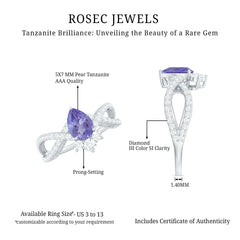 Certified Real Tanzanite Engagement Ring with Diamond Crossover Shank