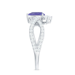 Certified Real Tanzanite Engagement Ring with Diamond Crossover Shank