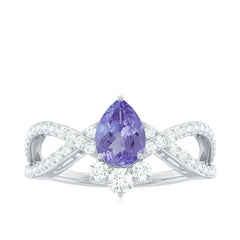 Certified Real Tanzanite Engagement Ring with Diamond Crossover Shank