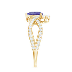 Certified Real Tanzanite Engagement Ring with Diamond Crossover Shank
