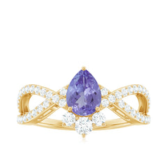 Certified Real Tanzanite Engagement Ring with Diamond Crossover Shank