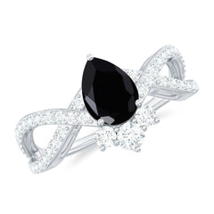 6X8mm Pear Shaped Black Onyx Designer Engagement Ring with Diamond