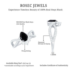 6X8mm Pear Shaped Black Onyx Designer Engagement Ring with Diamond
