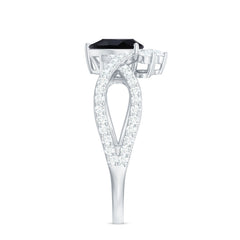 6X8mm Pear Shaped Black Onyx Designer Engagement Ring with Diamond