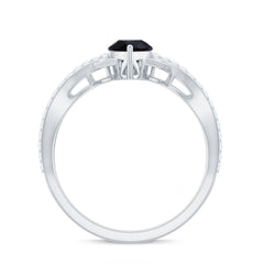 6X8mm Pear Shaped Black Onyx Designer Engagement Ring with Diamond