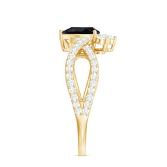 6X8mm Pear Shaped Black Onyx Designer Engagement Ring with Diamond
