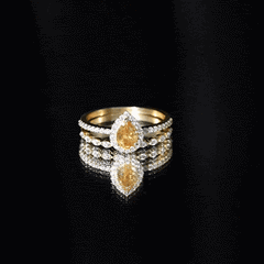 Real 0.6 Carat Citrine Teardrop Bridal Ring Set with Moissanite