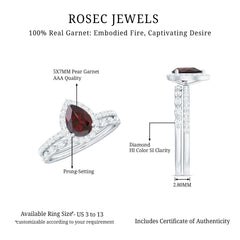 Natural 5X7mm Pear Shape Garnet Wedding Engagement Ring Set of 2