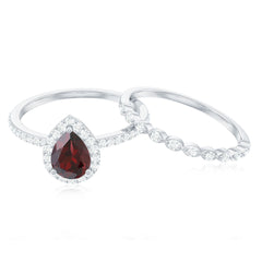 Natural 5X7mm Pear Shape Garnet Wedding Engagement Ring Set of 2