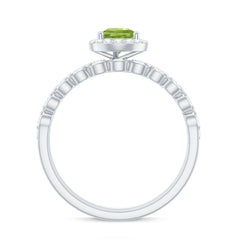 Natural 1 Carat Pear Shape Peridot Wedding Bridal Ring Set with Diamond