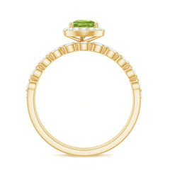 Natural 1 Carat Pear Shape Peridot Wedding Bridal Ring Set with Diamond