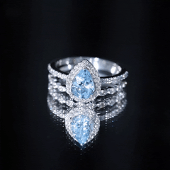 Genuine 1 Carat Aquamarine Bridal Ring Set with Diamond