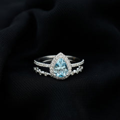Genuine 1 Carat Aquamarine Bridal Ring Set with Diamond