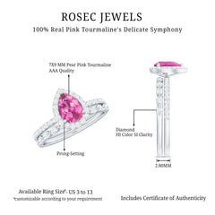 Teardrop Pink tourmaline Bridal Ring Set with Diamond