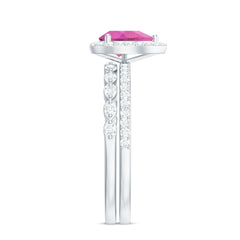 Teardrop Pink tourmaline Bridal Ring Set with Diamond