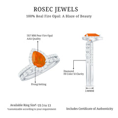 Teardrop Fire Opal Bridal Ring Set with Diamond