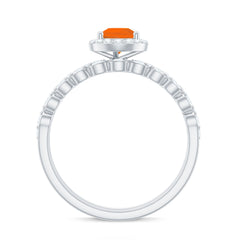 Teardrop Fire Opal Bridal Ring Set with Diamond