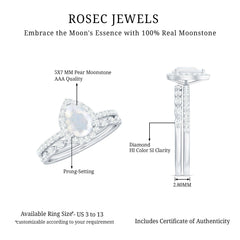 Teardrop Moonstone Bridal Ring Set with Diamond