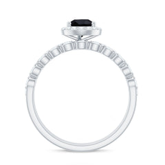 Natural Pear Shape Black Spinel Diamond Wedding Engagement Ring Set of 2
