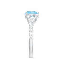 Split Shank Pear Cut Aquamarine Solitaire Ring with Diamond