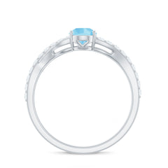 Split Shank Pear Cut Aquamarine Solitaire Ring with Diamond