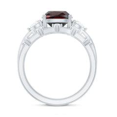 Natural 8 mm Cushion Cut Garnet Diamond Wedding Bridal Ring Set