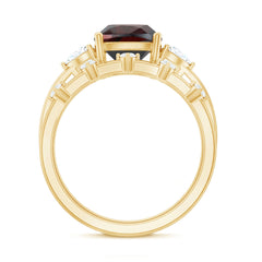 Natural 8 mm Cushion Cut Garnet Diamond Wedding Bridal Ring Set