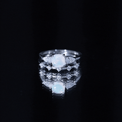 Cushion Cut Real Ethiopian Opal Wedding Ring Set with Moissanite