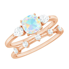 Cushion Cut Real Ethiopian Opal Wedding Ring Set with Moissanite