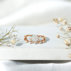 Cushion Cut Real Ethiopian Opal Wedding Ring Set with Moissanite