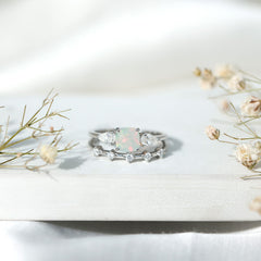 Cushion Cut Real Ethiopian Opal Wedding Ring Set with Moissanite