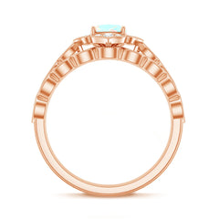 Vintage Inspired Ethiopian Opal Flower Engagement Ring with Wedding Band
