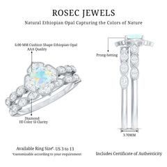 Vintage Inspired Ethiopian Opal Flower Engagement Ring with Wedding Band