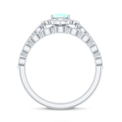 Vintage Inspired Ethiopian Opal Flower Engagement Ring with Wedding Band