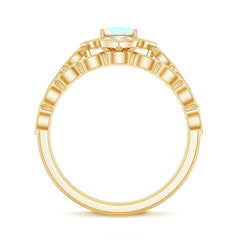 Vintage Inspired Ethiopian Opal Flower Engagement Ring with Wedding Band