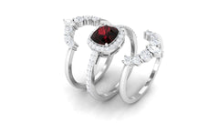Natural 8mm Cushion Cut Garnet Statement Bridal Ring Set