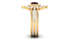 Natural 8mm Cushion Cut Garnet Statement Bridal Ring Set