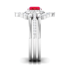 Certified Lab Grown Ruby 3 Piece Bridal Ring Set with Moissanite