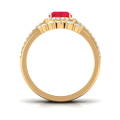 Certified Lab Grown Ruby 3 Piece Bridal Ring Set with Moissanite
