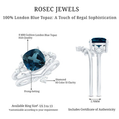 Vintage London Blue Topaz and Diamond Engagement Ring Set