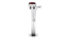 Cushion Cut Garnet and Diamond Designer Wedding Ring Set For Her