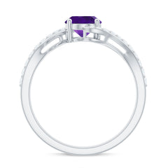 Oval Solitaire Amethyst Engagement Ring with Diamond