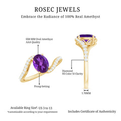 Oval Solitaire Amethyst Engagement Ring with Diamond