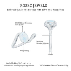 Oval Cut Solitaire Moonstone and Diamond Bypass Ring