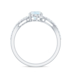 Oval Cut Solitaire Moonstone and Diamond Bypass Ring