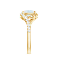 Oval Cut Solitaire Moonstone and Diamond Bypass Ring