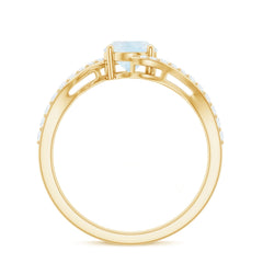 Oval Cut Solitaire Moonstone and Diamond Bypass Ring