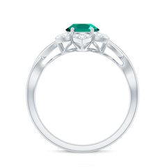 Certified Oval Lab Grown Emerald Diamond Flower Engagement Ring with Crossover Shank