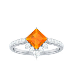 1.25 CT Designer Fire Opal and Diamond Engagement Ring